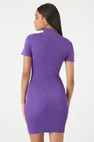 Women's Ribbed Cutout Bodycon Mini Dress in Purple Medium