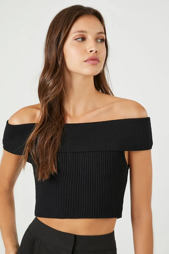 Women's Sweater-Knit Off-the-Shoulder Top Black