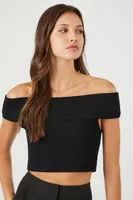 Women's Sweater-Knit Off-the-Shoulder Top Black