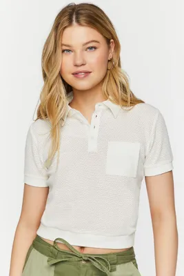Women's Mesh Netted Cropped Polo Shirt