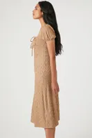 Women's Textured Puff-Sleeve Midi Dress in Taupe Large