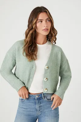 Women's Boucle Knit Cardigan Sweater in Green Haze, XL