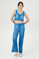 Women's Sheer Mesh Flare Pants in Ibiza Blue Small