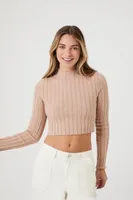 Women's Ribbed Mock Neck Sweater in Pine Bark, XS