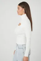 Women's Turtleneck Cutout Sweater in Vanilla, XS