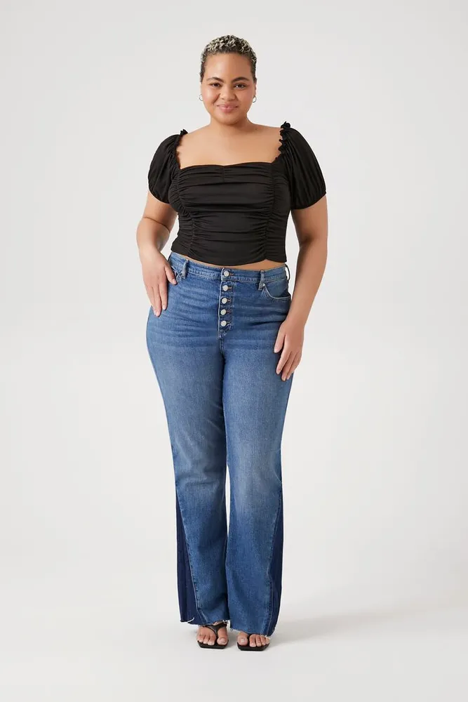 Women's Ruched Puff-Sleeve Crop Top
