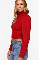 Women's Puff-Sleeve Turtleneck Sweater in Ruby Large