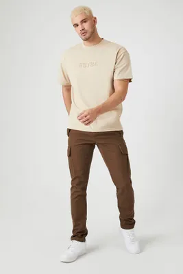 Men Slim-Fit Drawstring Cargo Pants in Deep Taupe, 32