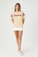 Women's Varsity-Striped California Graphic T-Shirt in Beige Medium