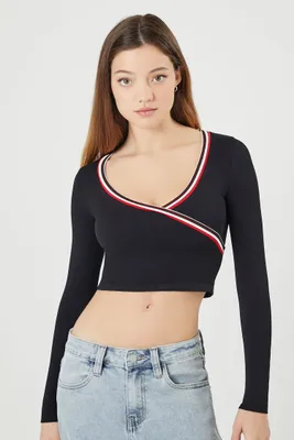 Women's Seamless Striped-Trim Crop Top