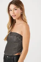 Women's Cropped Denim Tube Top in Charcoal Small