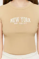 Women's New York Graphic T-Shirt in Taupe/White, XL