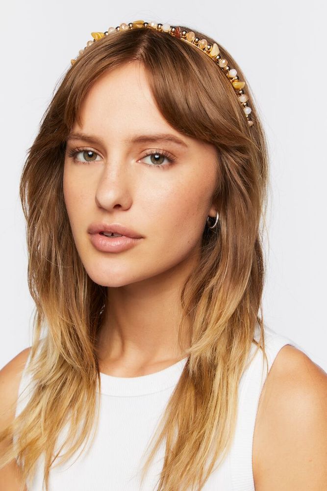 Faux Stone Beaded Headband in Gold