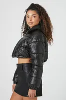 Women's Cropped Puffer Jacket in Black Medium