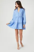 Women's Poplin Tiered Mini Shirt Dress in Blue Small