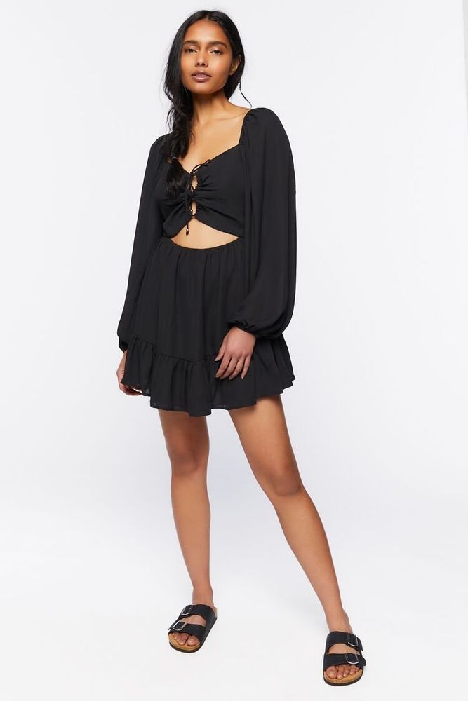 Women's Cutout Lace-Up Mini Dress in Black Medium
