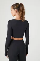 Women's Active Thumbhole Crop Top in Black Small