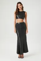 Women's Faux Leather Mermaid Maxi Skirt in Black, XS