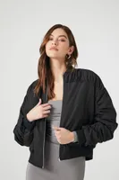 Women's Ruched Bomber Jacket Black