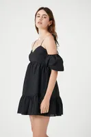 Women's Poplin Off-the-Shoulder Mini Dress in Black Medium