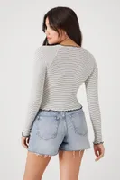 Women's Striped Lettuce-Edge Crop Top Vanilla/Navy