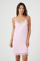 Women's Satin Lace-Trim Lingerie Slip Dress in Cherry Blossom Small