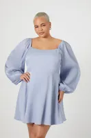 Women's Chiffon Peasant-Sleeve Mini Dress in Light Blue, 1X