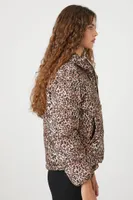 Women's Leopard Print Quilted Puffer Jacket in Brown Small