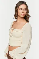 Women's Smocked Ruffle-Trim Crop Top in Ivory Medium