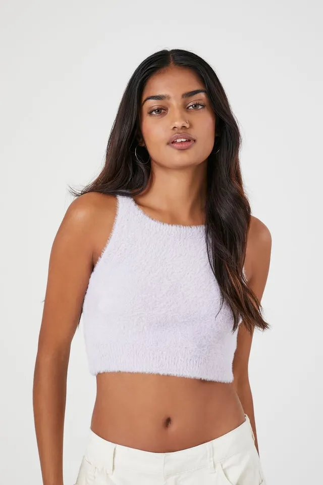 Forever 21 Women's Fuzzy Knit Cropped Sweater in Baby Blue Medium | F21