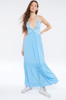 Women's Plunging Halter Maxi Dress