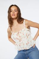 Women's Floral Print Crop Top in Ivory Large