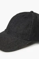 Denim Curved-Brim Baseball Cap in Black