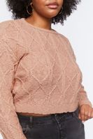 Women's Cable Knit Sweater in Blush, 2X