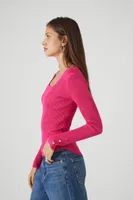 Women's Fitted Rib-Knit Sweater in Pink, XL