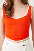 Women's Ringer Crop Top in Fiery Red/Cream Large