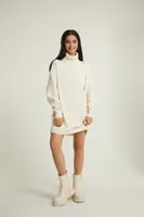 Women's Turtleneck Mini Sweater Dress in Vanilla, XL