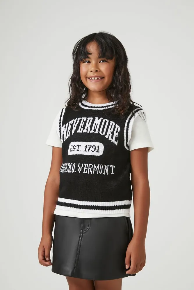 Girls Nevermore Sweater Vest (Kids) in Black/White, 13/14