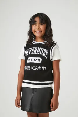 Girls Nevermore Sweater Vest (Kids) in Black/White, 9/10