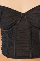 Women's Ruched Mesh Lingerie Corset Black