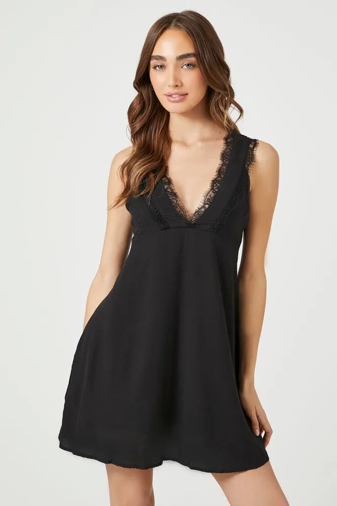 Women's Jacquard Lace-Trim Mini Dress