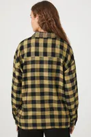 Women's Oversized Studded Flannel Shirt in Yellow Large