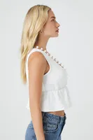 Women's Flounce Pom Pom Tank Top in White Large