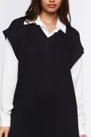 Women's Sweater Vest & Shirt Combo Dress in Black/White Small