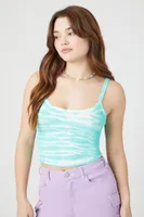 Women's Ribbed Tie-Dye Cropped Cami in Turquoise/White, XS