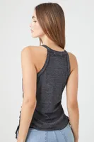 Women's Ruched Drawstring Tank Top in Black Small