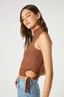 Women's Cutout Turtleneck Tank Top in Brown, XL