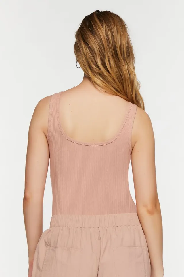 Forever 21 Women's Ribbed Tank Bodysuit in Nude Pink Medium