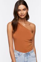 Women's Ruched One-Shoulder Crop Top in Praline Medium