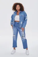 Women's Distressed Denim Jacket in Medium Denim, 1X